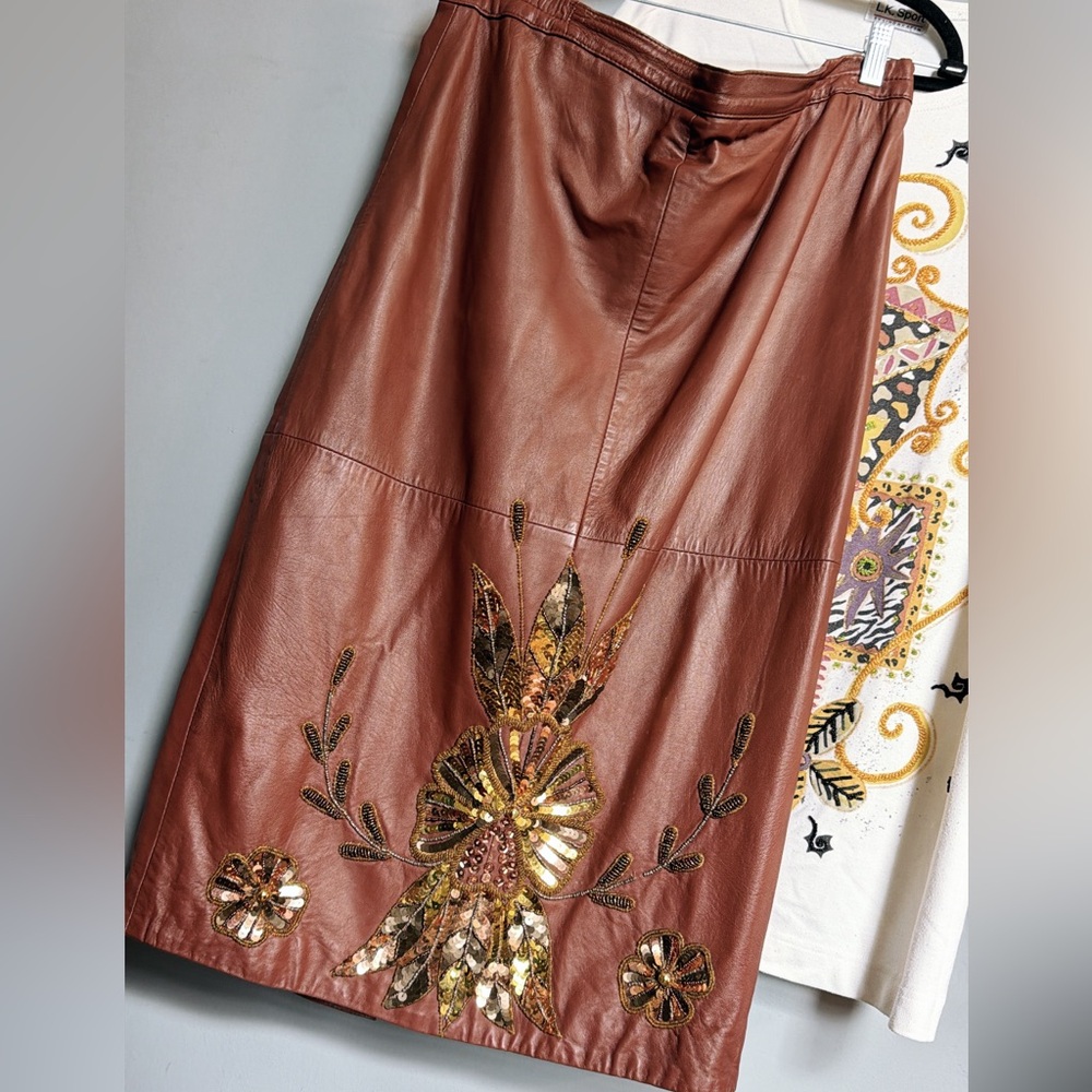 Sequin Floral Vegan Leather Skirt | XL